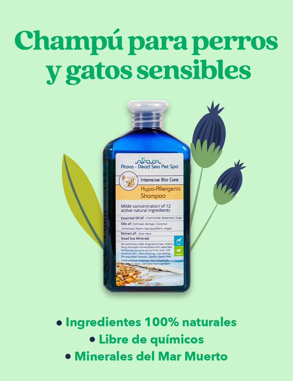 ARAVA CHAMPÚ HIPOALERGÉNICO PARA PERROS, GATOS Y CACHORROS 400ML